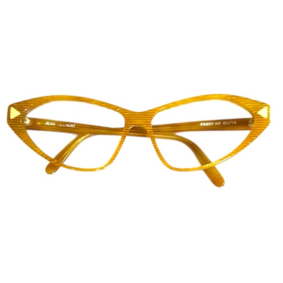 Vintage JEAN CLEMENT France Eyeglasses, Slight Cateye in Striped Tan/Clear - Picture 1 of 7